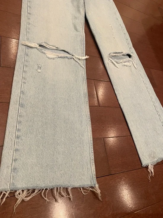 Zara Light Blue Straight Leg Distressed Jeans - Picture 3 of 8